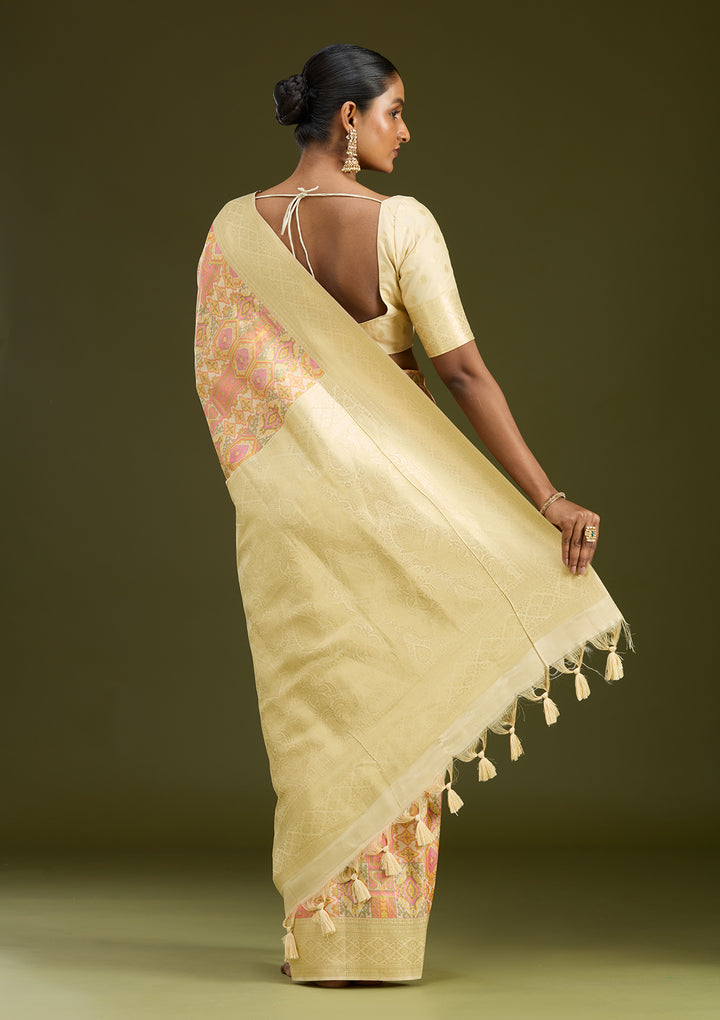 Cream Zariwork (Gold) Art Silk Silk Saree