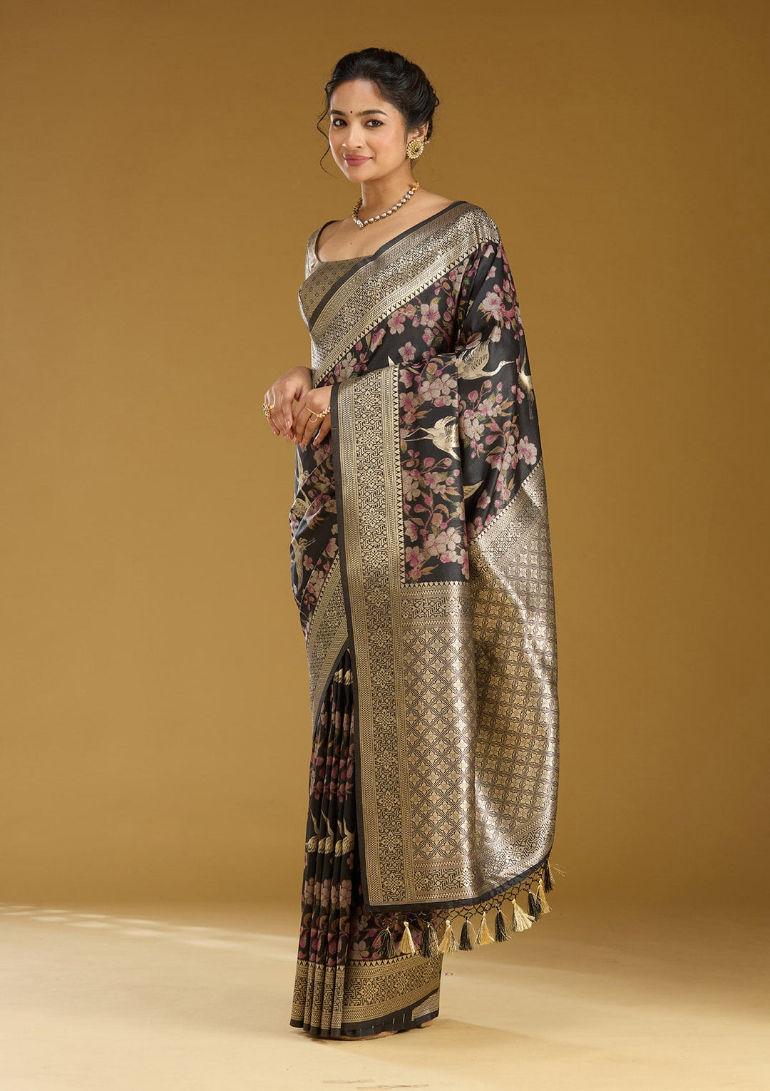 Black Zariwork (Silver) Art Silk Silk Saree