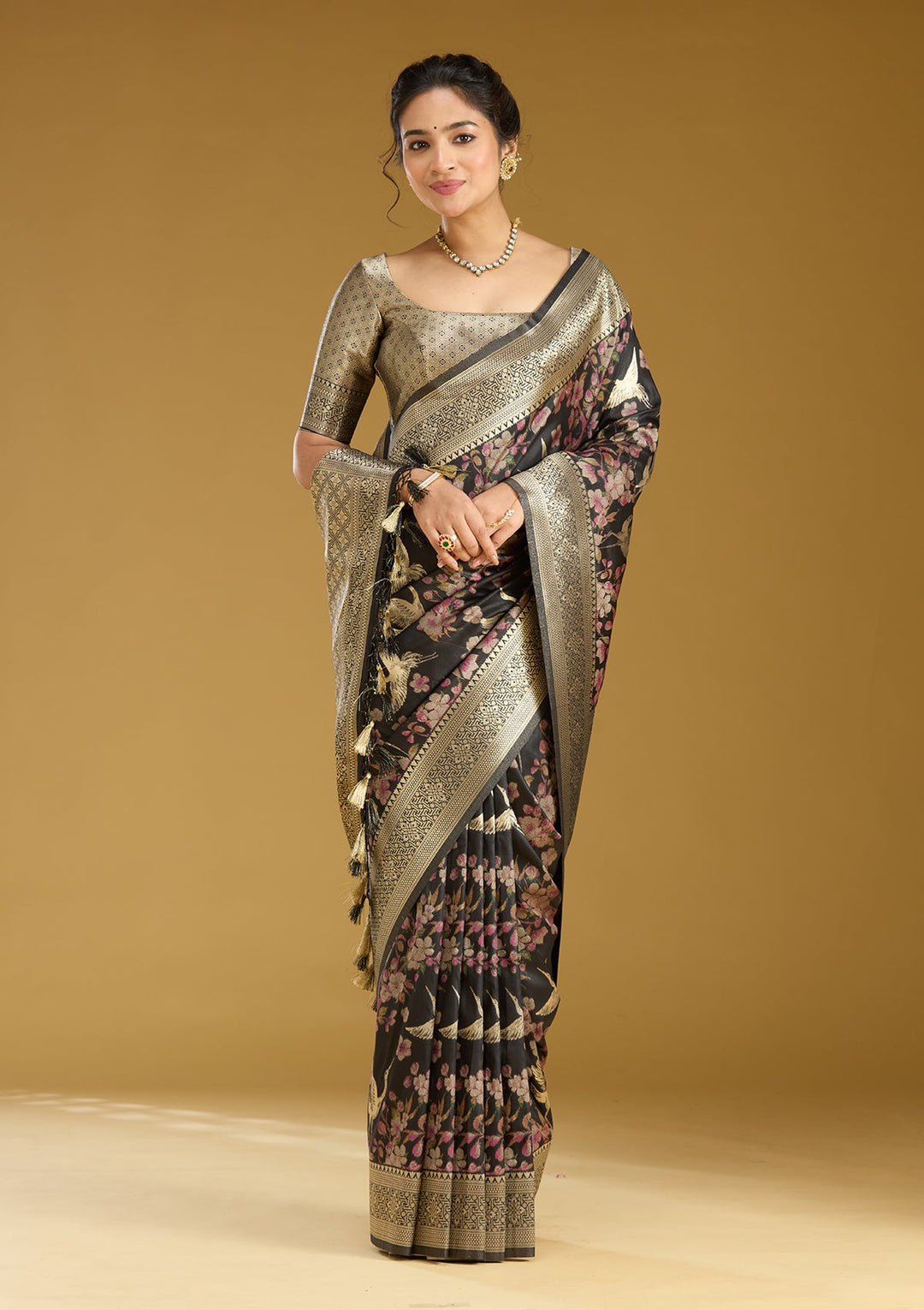 Black Zariwork (Silver) Art Silk Silk Saree