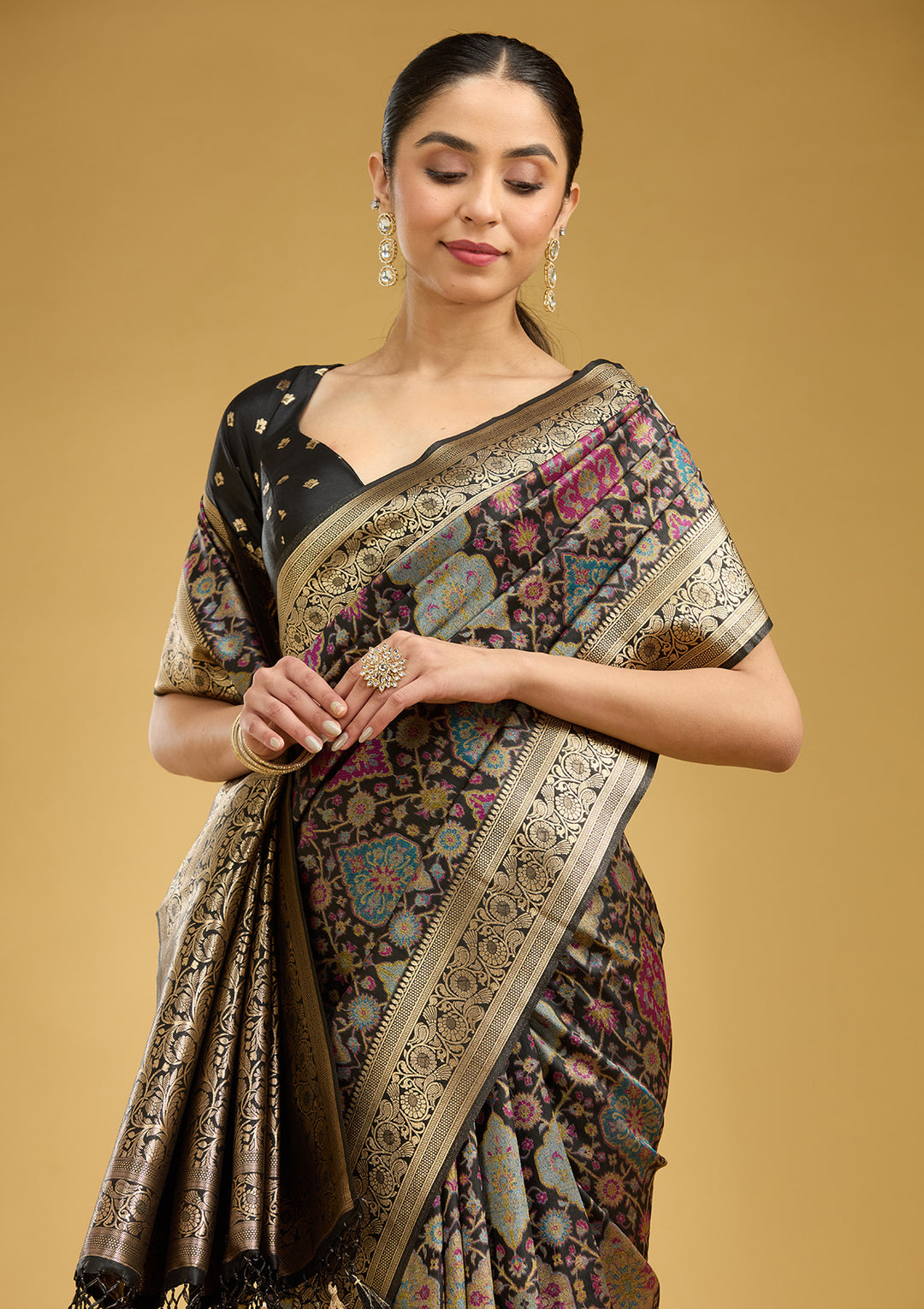 Black Zariwork (Silver) Art Silk Silk Saree