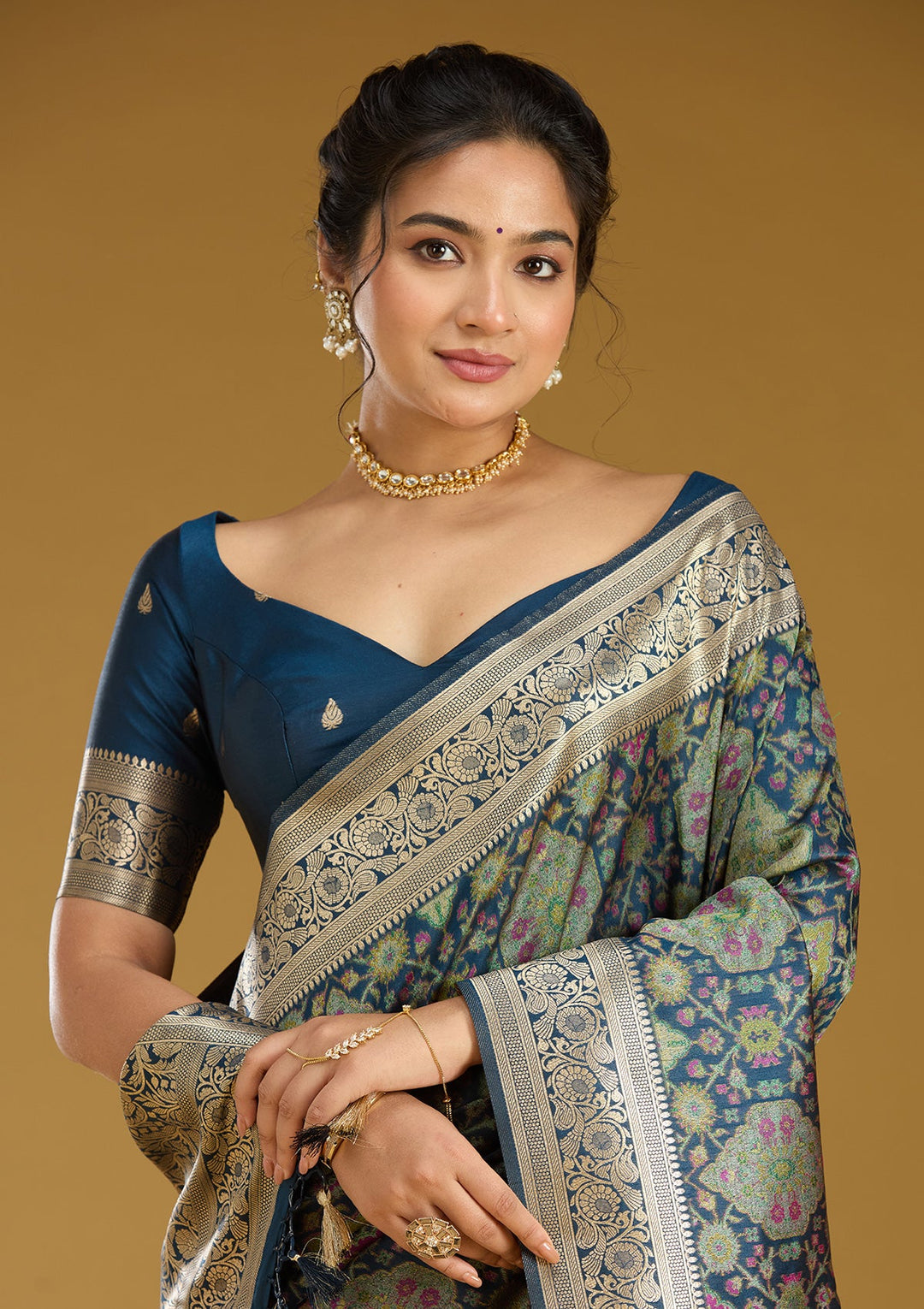 Peacock Blue Zariwork (Silver) Art Silk Silk Saree