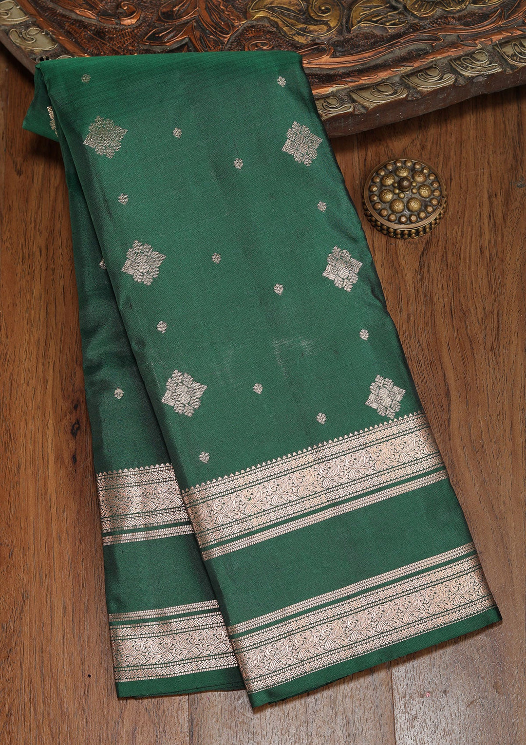 Bottle Green Zariwork Pure Silk Saree