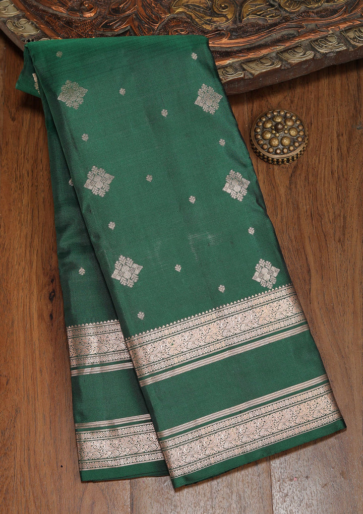 Bottle Green Zariwork Pure Silk Saree