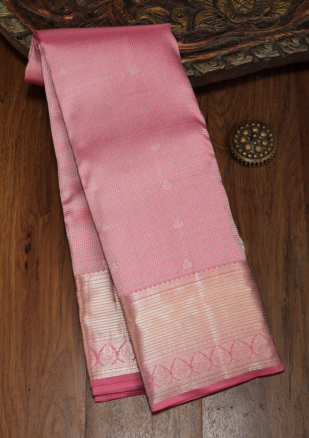Onion Pink Zariwork Pure Silk Saree