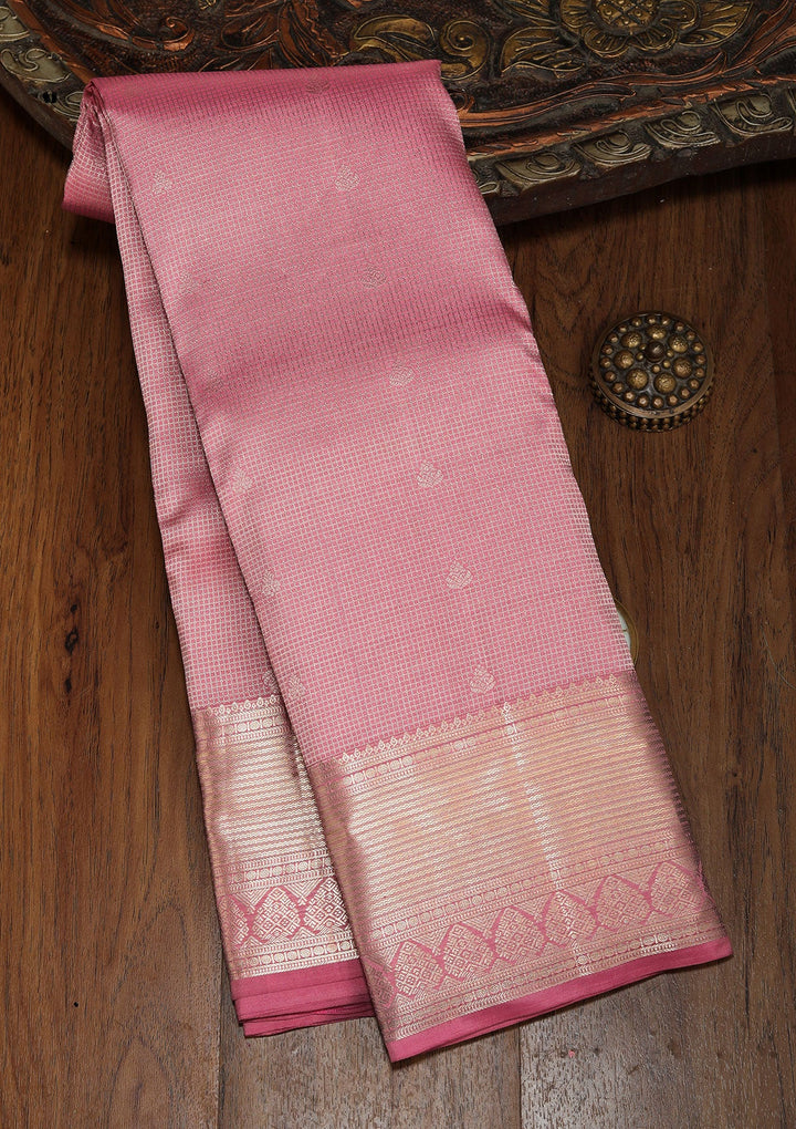 Onion Pink Zariwork Pure Silk Saree