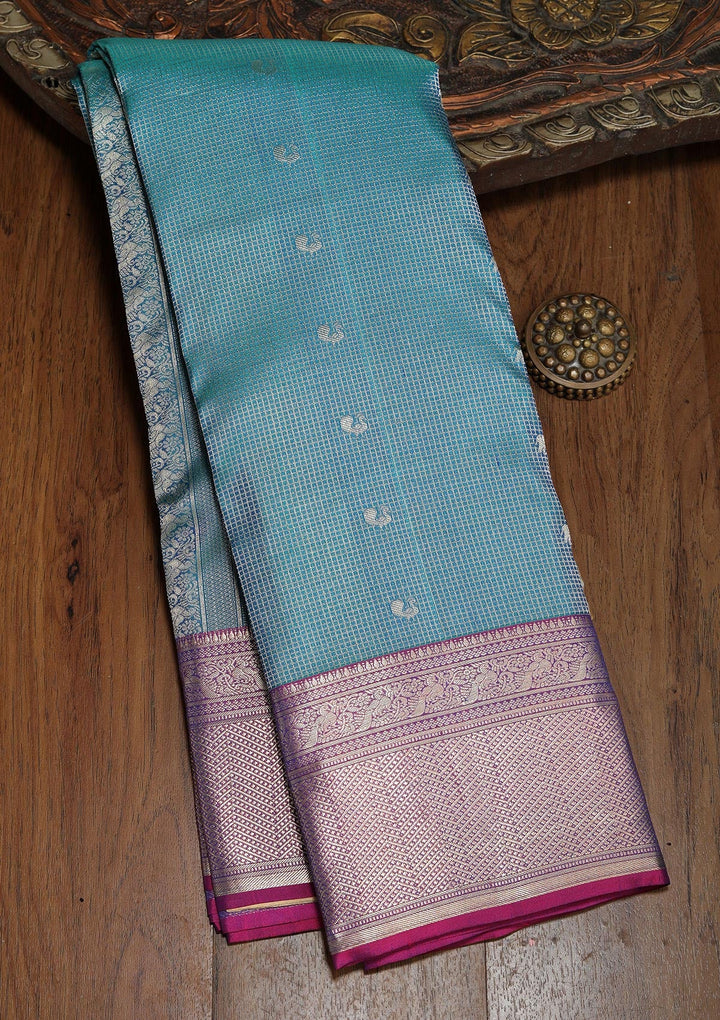 Peacock Blue Zariwork Pure Silk Saree