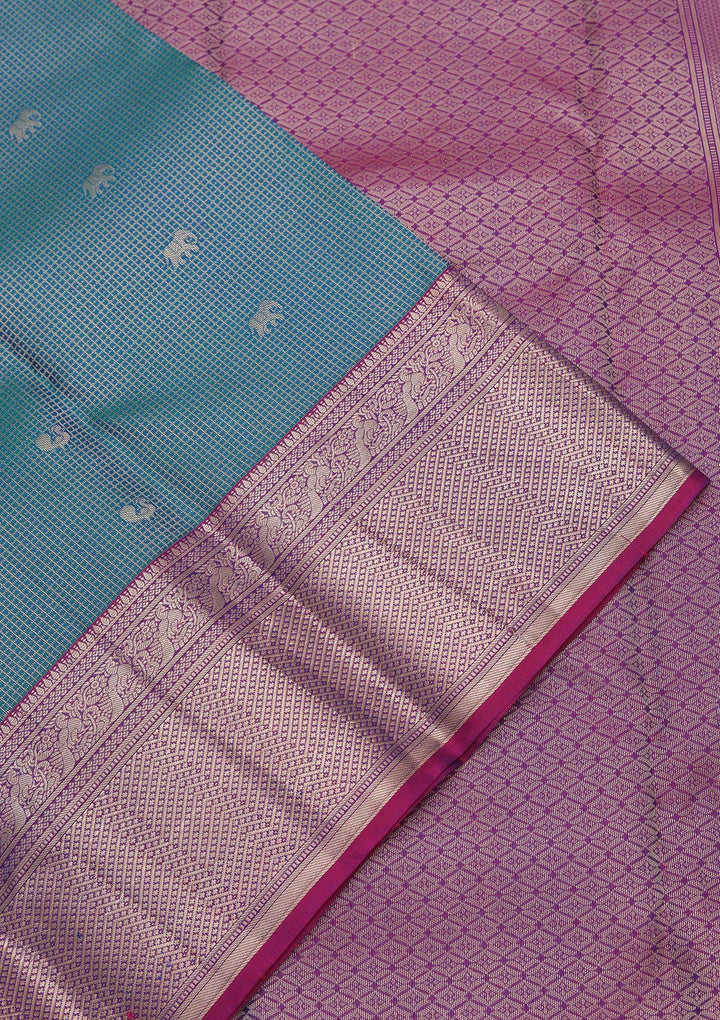 Peacock Blue Zariwork Pure Silk Saree