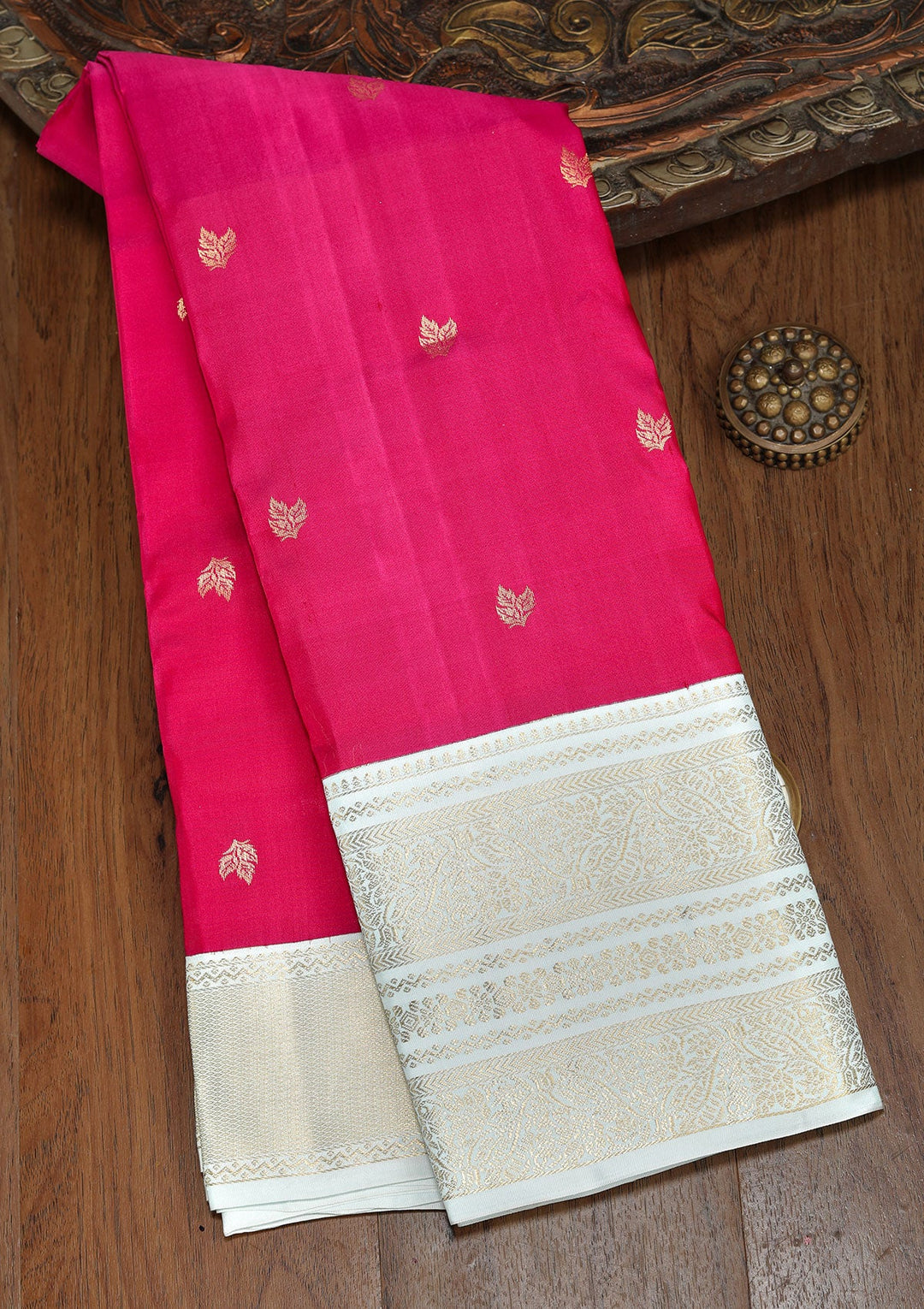 Magenta Pink Zariwork Pure Silk Saree