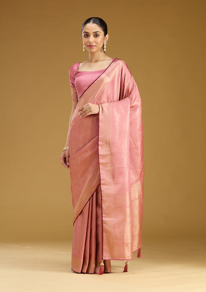 Onion Pink Zariwork Art Silk Saree