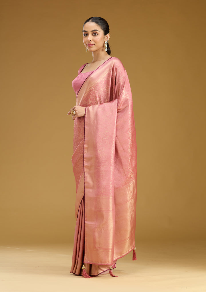 Onion Pink Zariwork Art Silk Saree