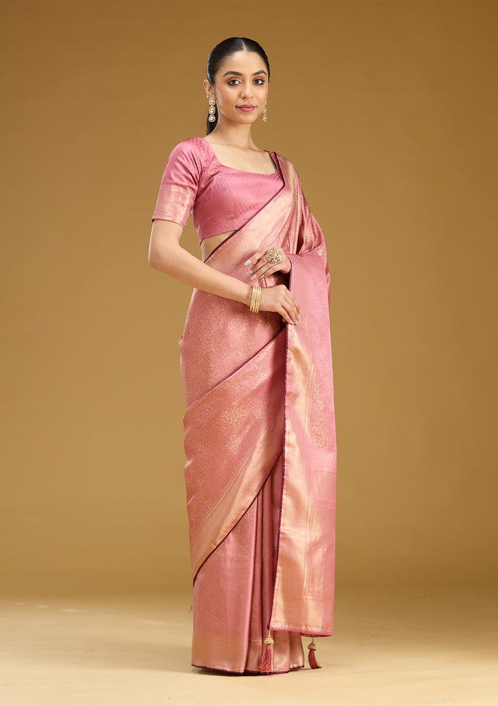 Onion Pink Zariwork Art Silk Saree
