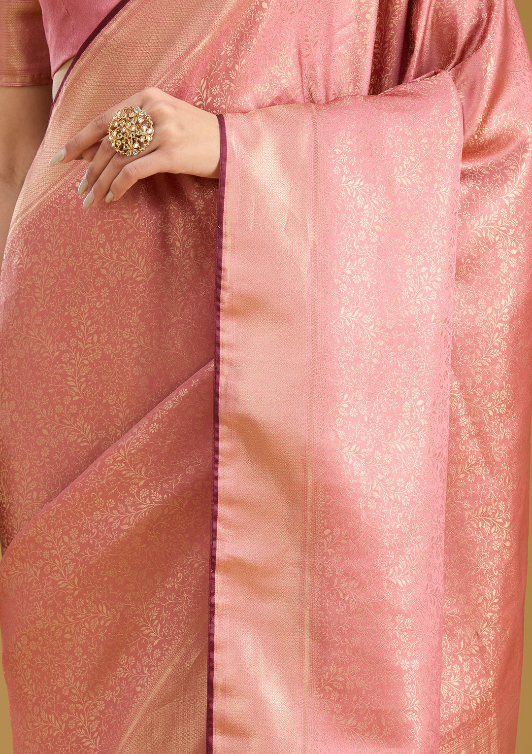 Onion Pink Zariwork Art Silk Saree