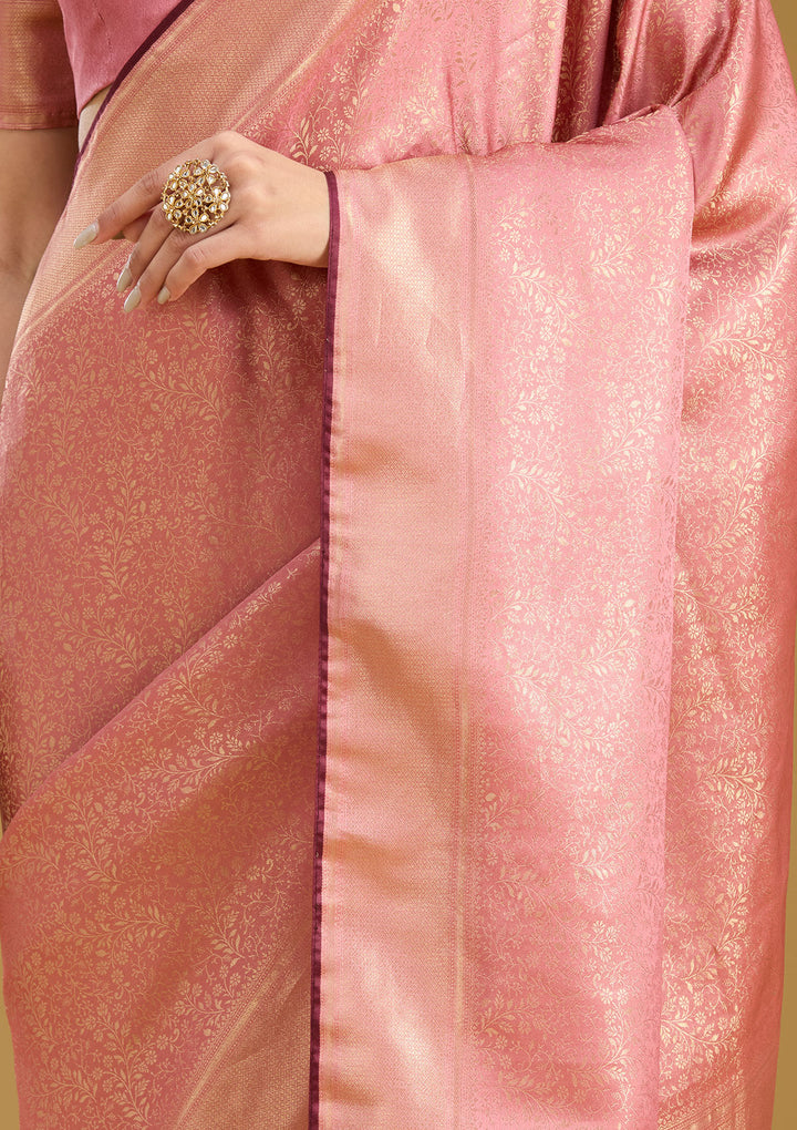 Onion Pink Zariwork Art Silk Saree