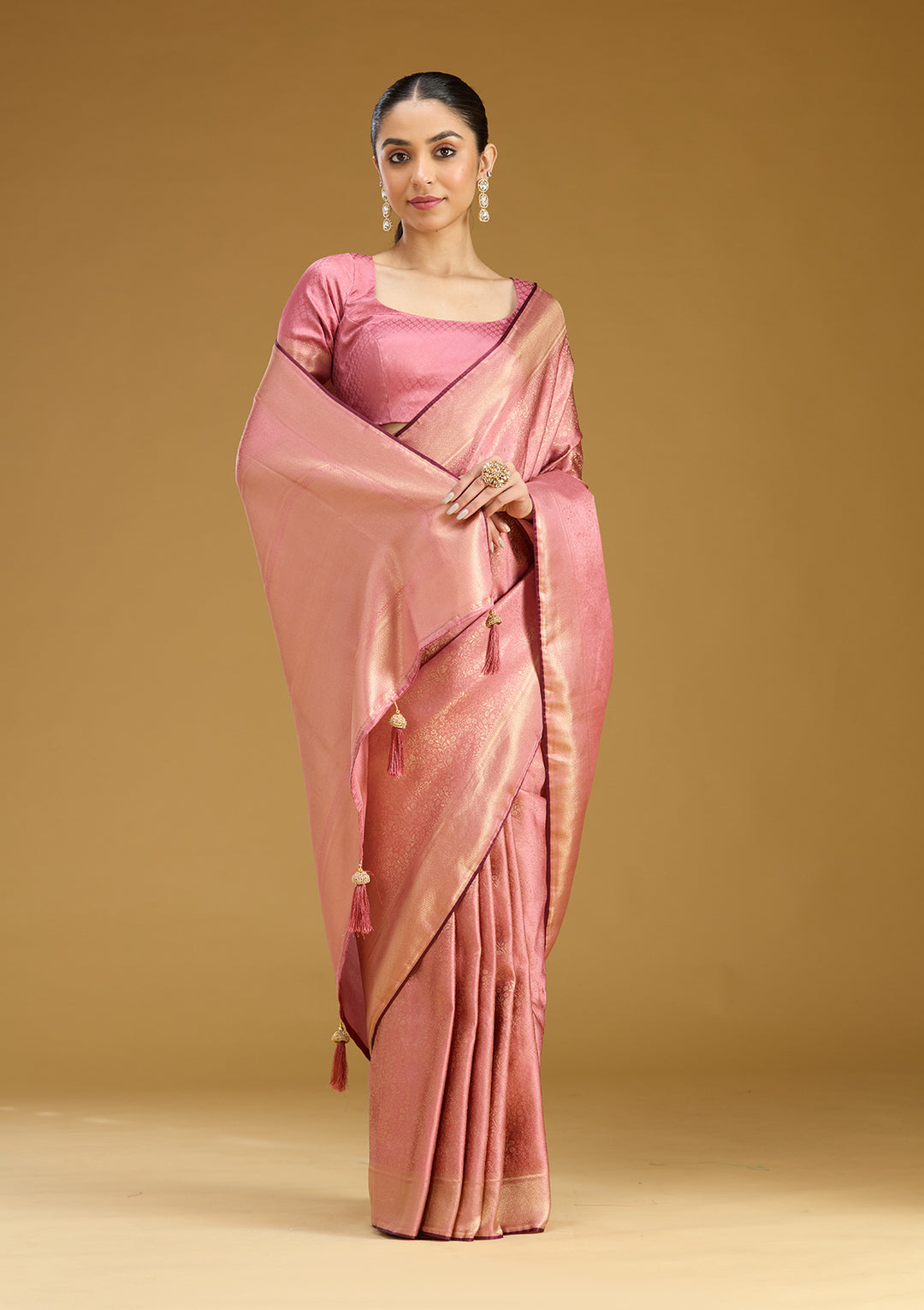 Onion Pink Zariwork Art Silk Saree