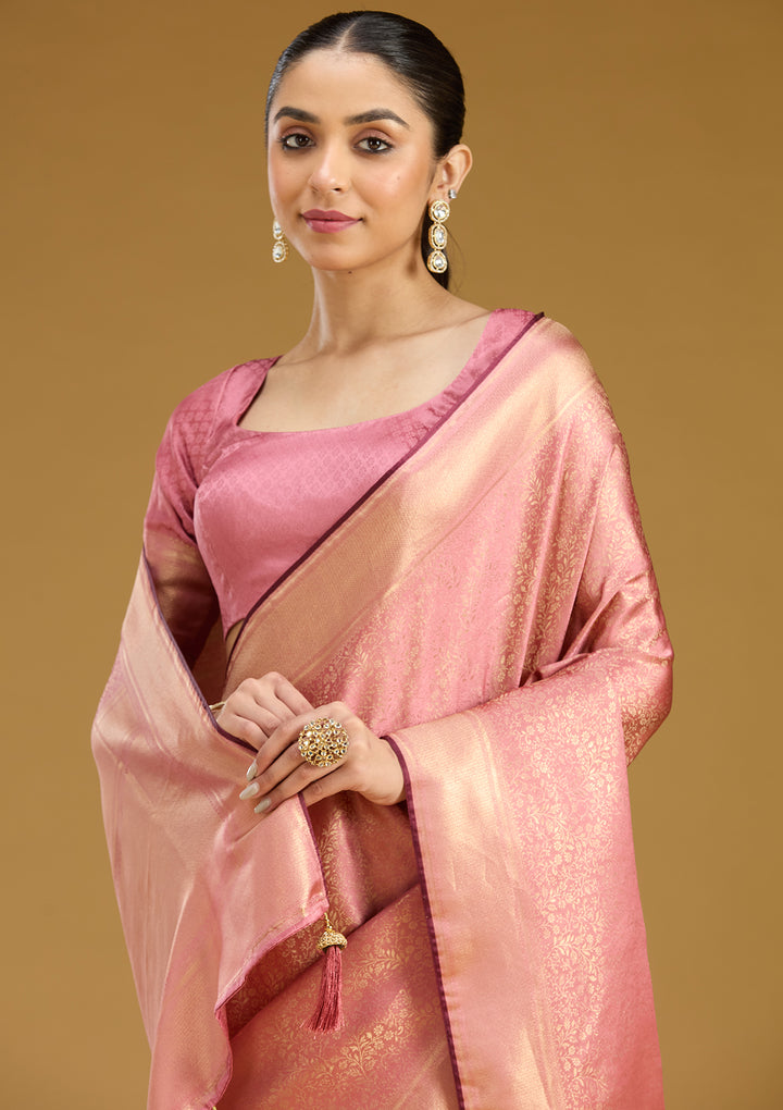 Onion Pink Zariwork Art Silk Saree