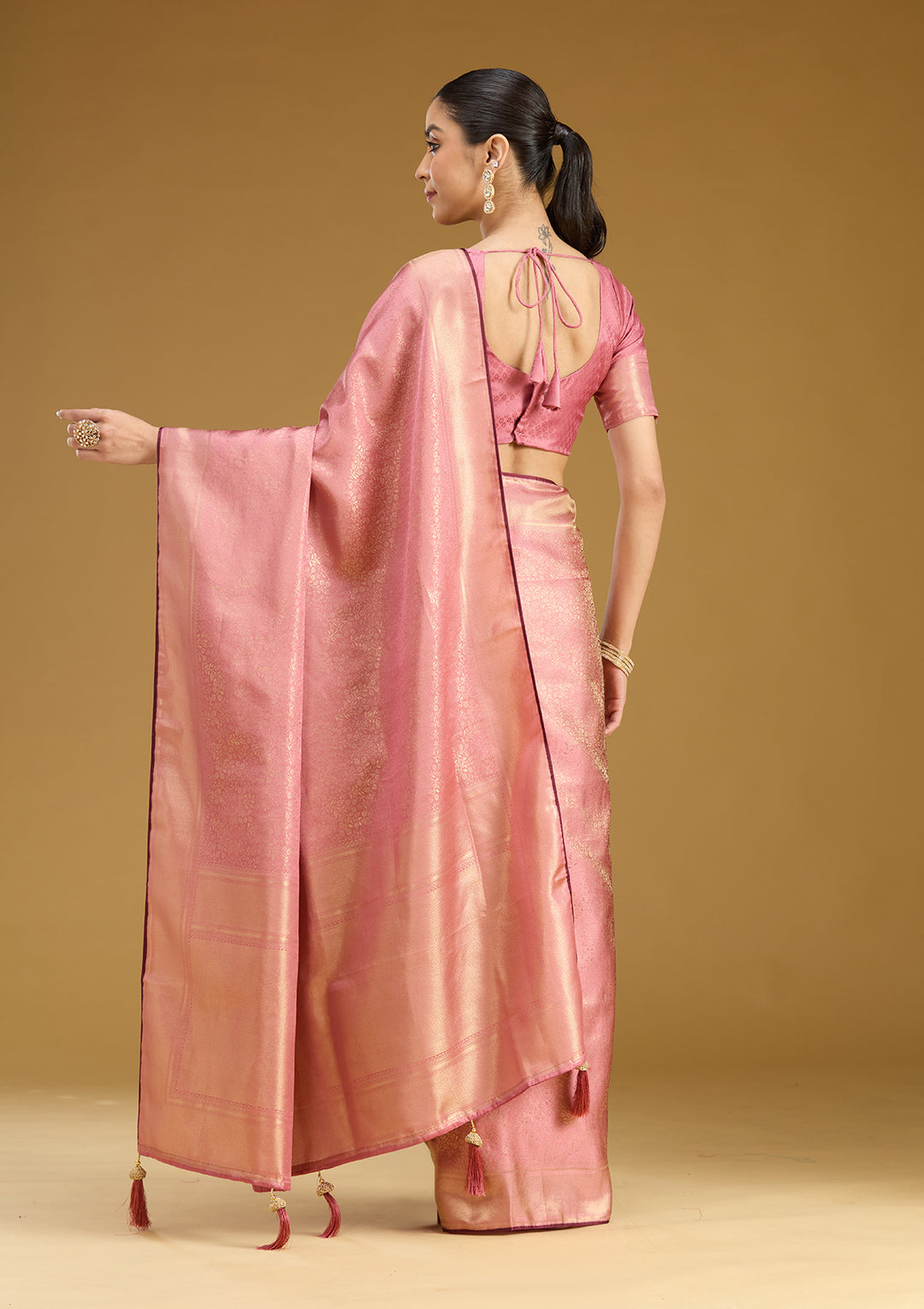 Onion Pink Zariwork Art Silk Saree