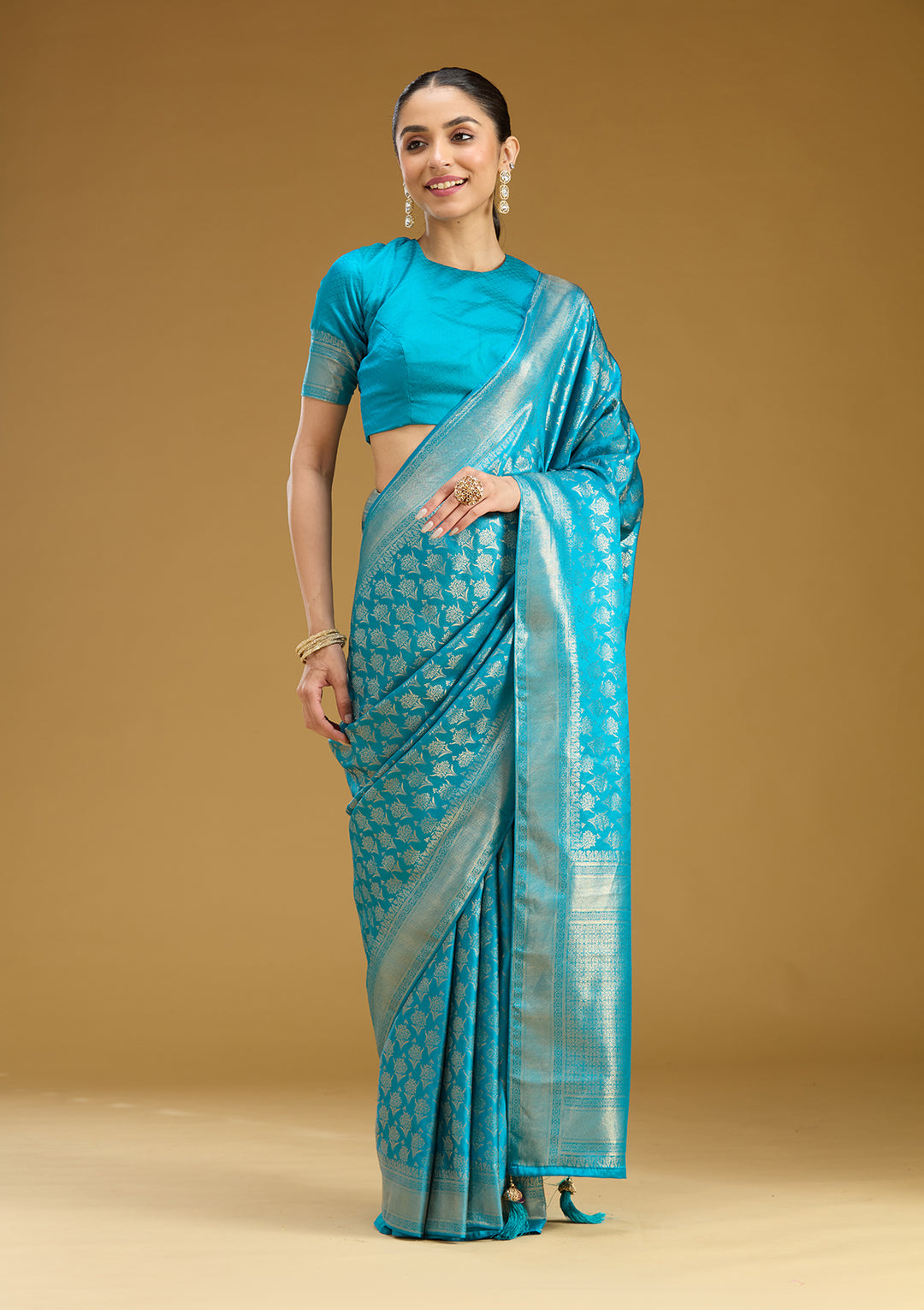 Sky Blue Zariwork (Gold) Art Silk Saree