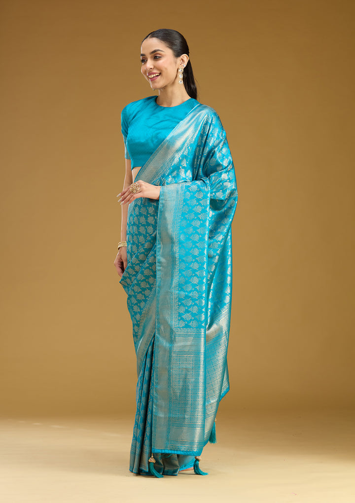Sky Blue Zariwork (Gold) Art Silk Saree