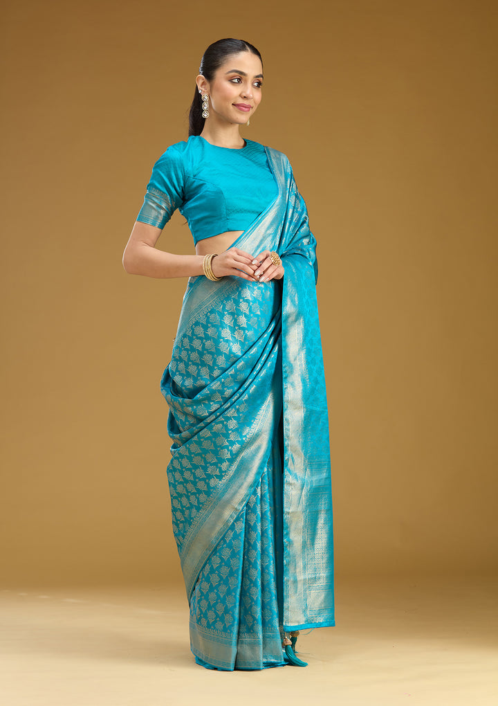 Sky Blue Zariwork (Gold) Art Silk Saree