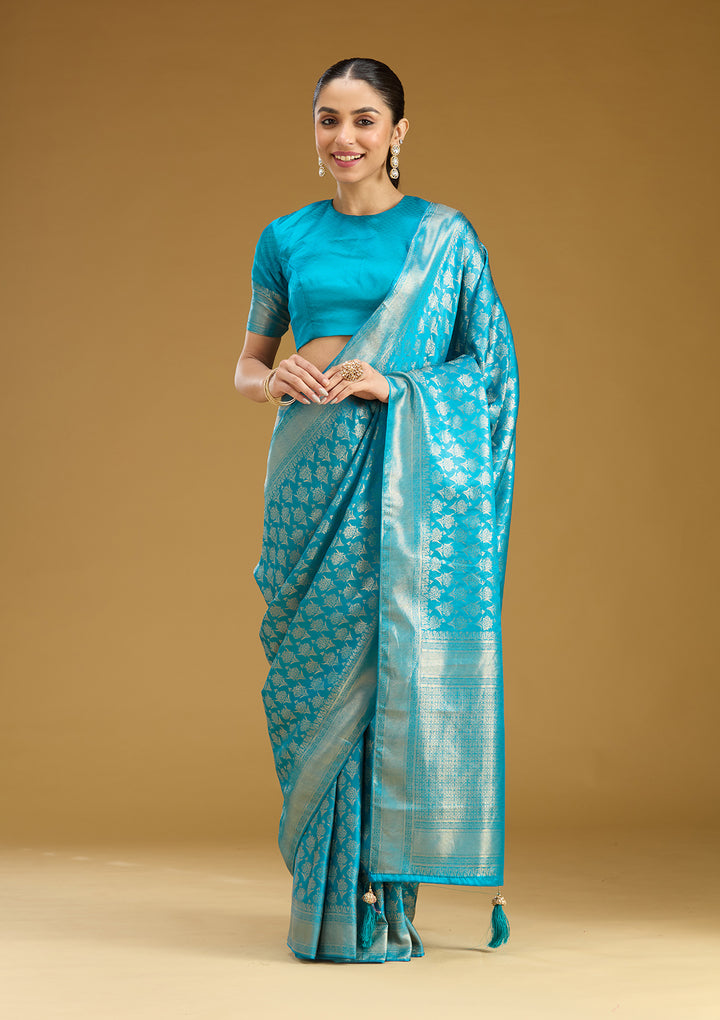 Sky Blue Zariwork (Gold) Art Silk Saree