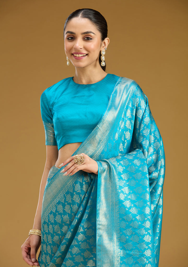 Sky Blue Zariwork (Gold) Art Silk Saree