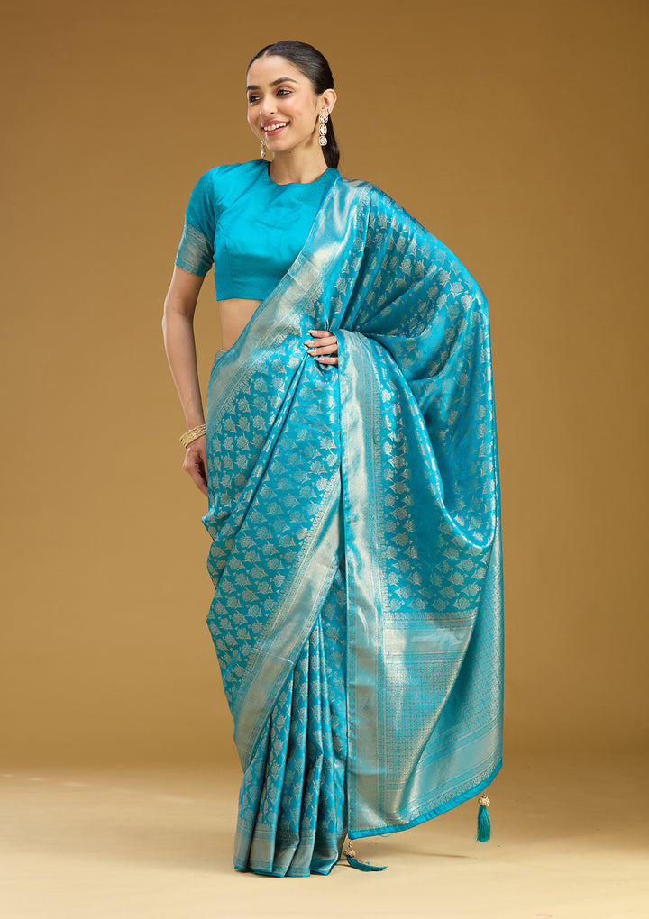 Sky Blue Zariwork (Gold) Art Silk Saree