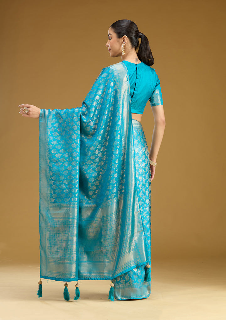 Sky Blue Zariwork (Gold) Art Silk Saree