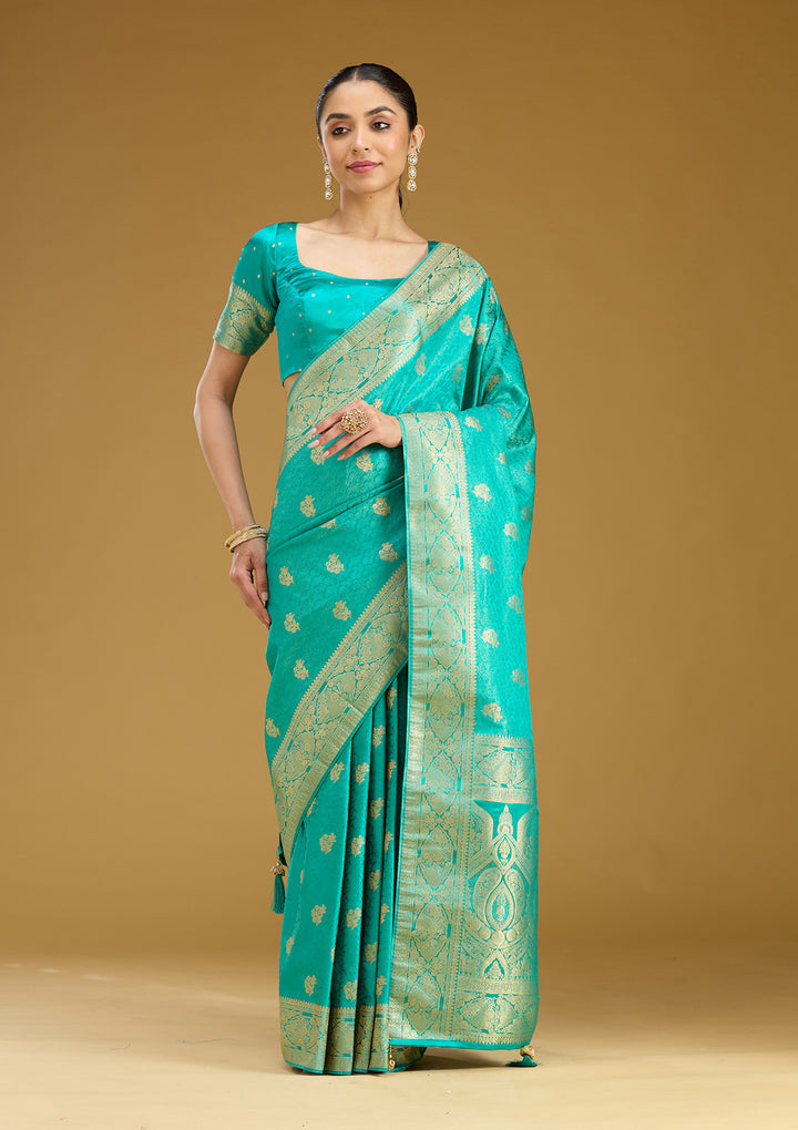 Turquoise Blue Zariwork (Gold) Art Silk Saree