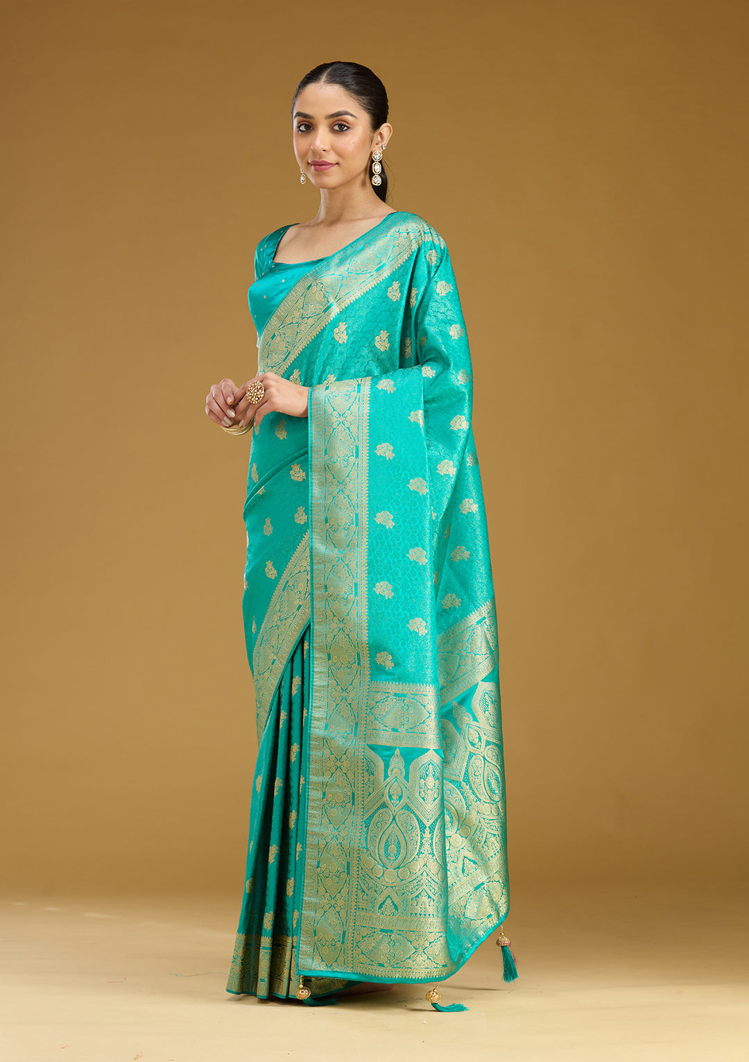 Turquoise Blue Zariwork (Gold) Art Silk Saree