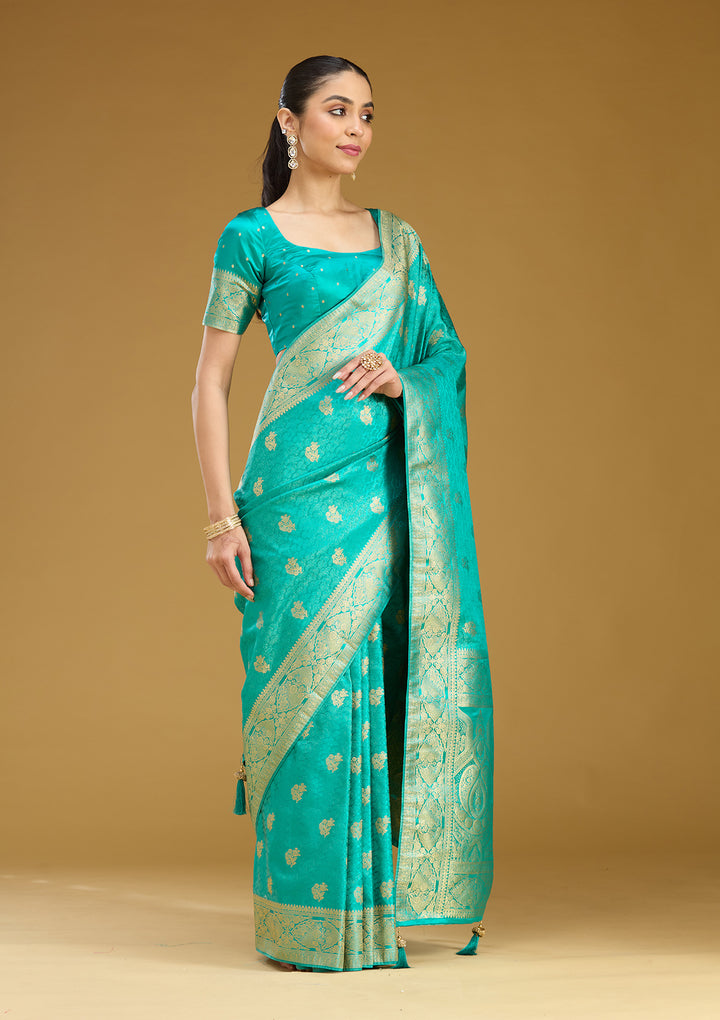 Turquoise Blue Zariwork (Gold) Art Silk Saree