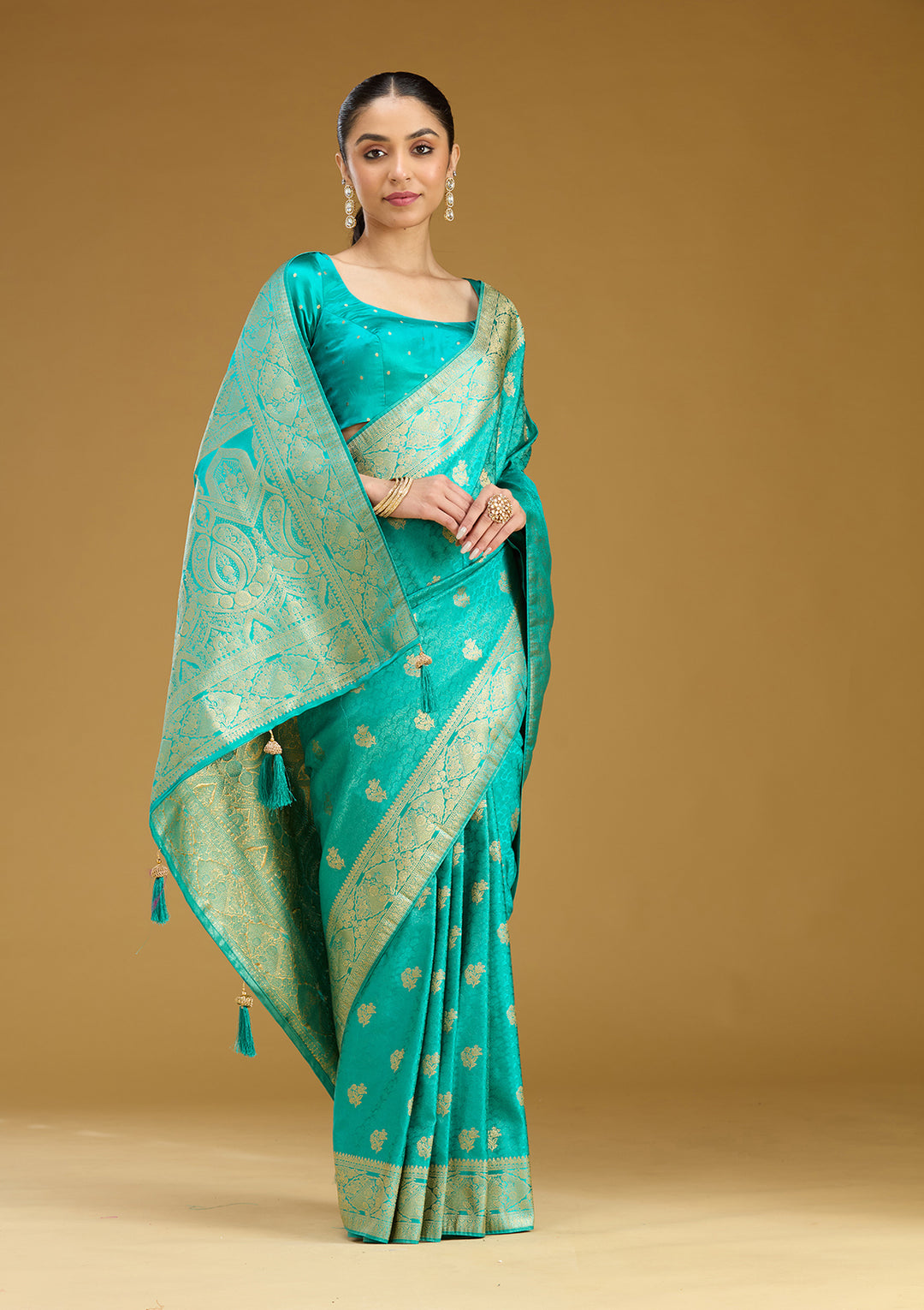Turquoise Blue Zariwork (Gold) Art Silk Saree