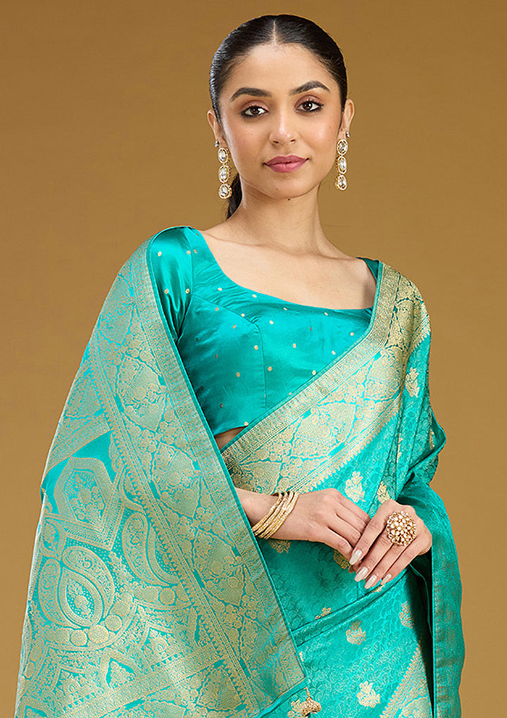 Turquoise Blue Zariwork (Gold) Art Silk Saree
