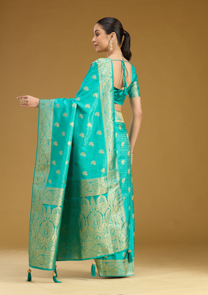 Turquoise Blue Zariwork (Gold) Art Silk Saree