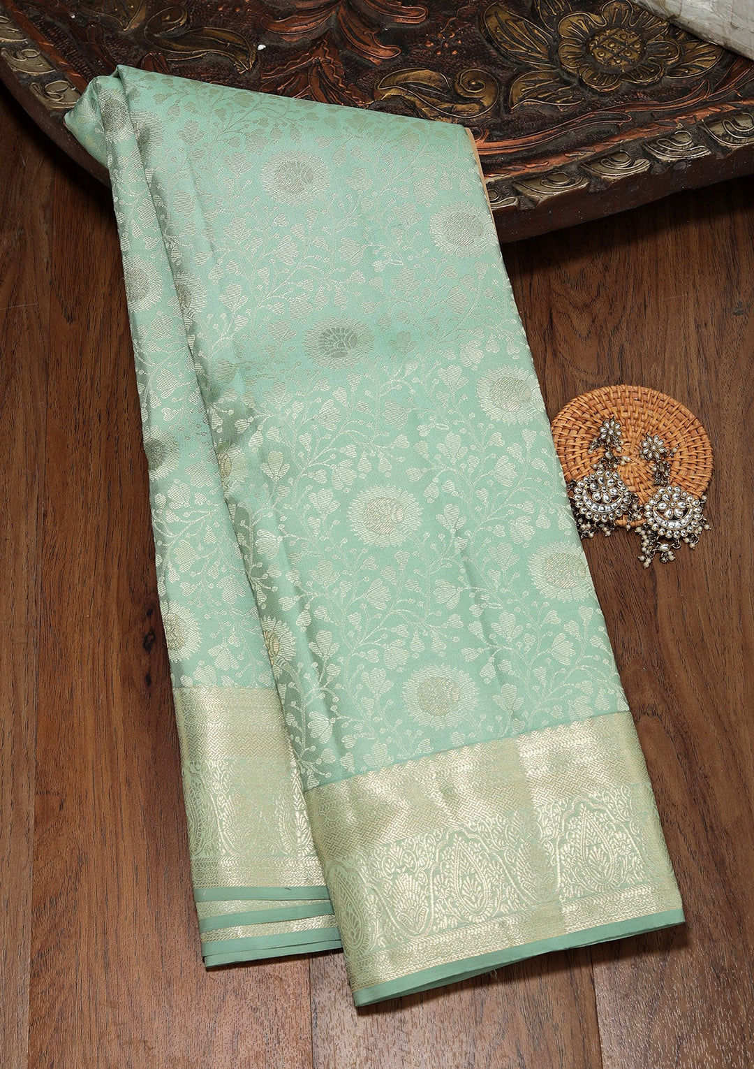 Pista Green Zariwork Pure Silk Saree-koskii