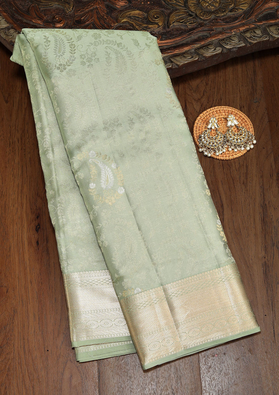 Sea Green Zariwork Pure Silk Saree-koskii