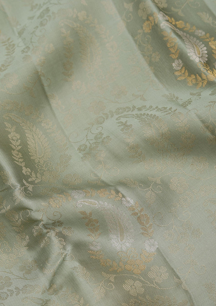 Sea Green Zariwork Pure Silk Saree-koskii