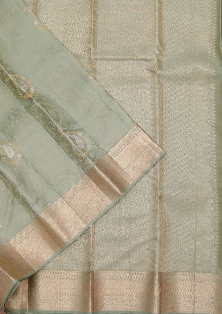 Sea Green Zariwork Pure Silk Saree-koskii