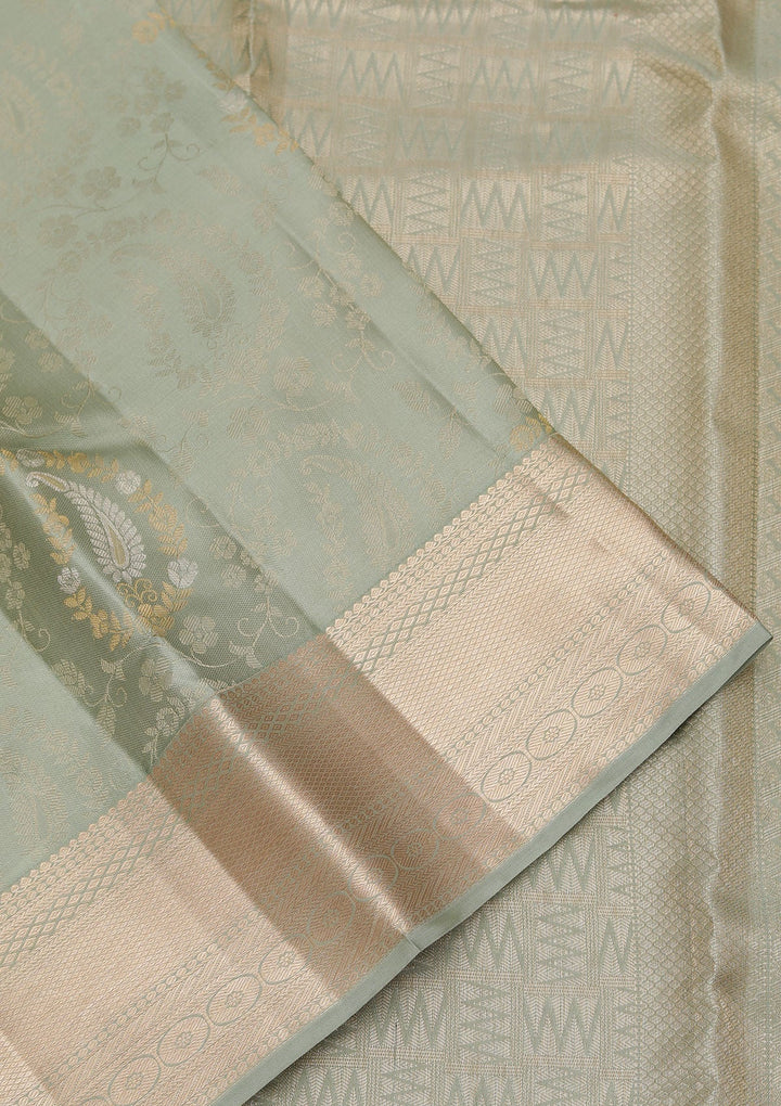 Sea Green Zariwork Pure Silk Saree-koskii