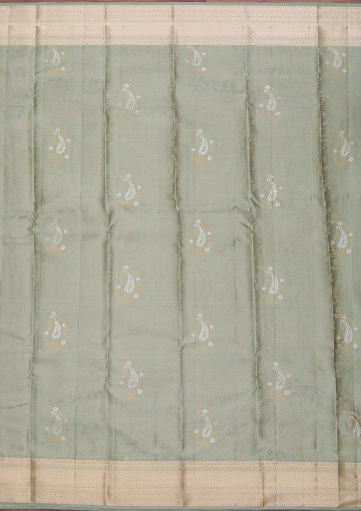 Sea Green Zariwork Pure Silk Saree-koskii