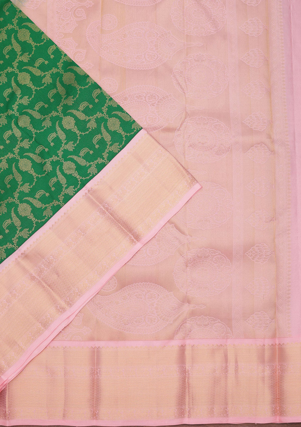 Bottle Green Zariwork Pure Silk Saree-koskii