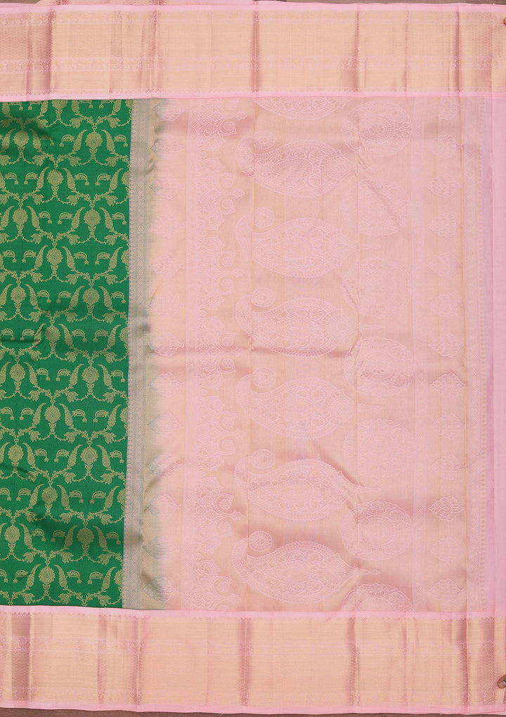 Bottle Green Zariwork Pure Silk Saree-koskii