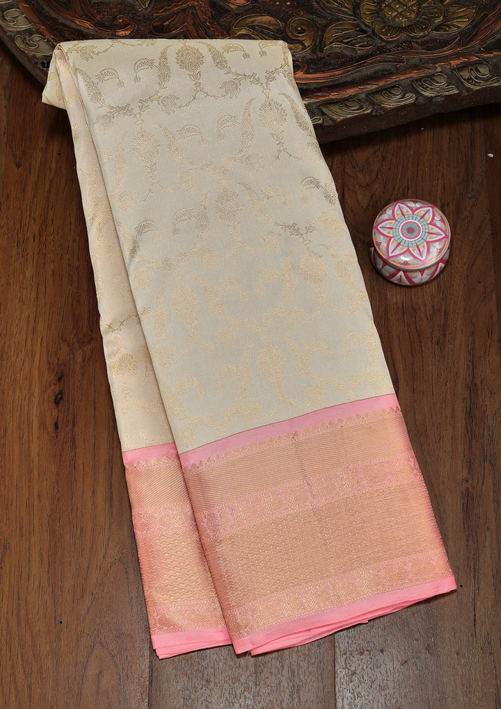 Off White Zariwork Pure Silk Saree