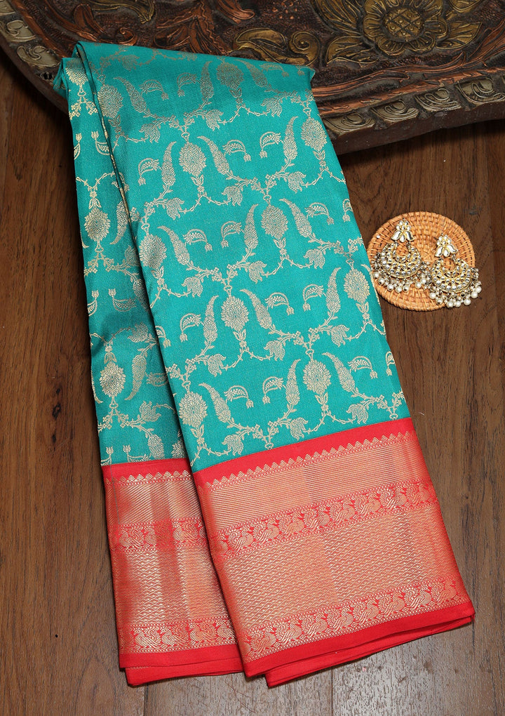 Peacock Green Zariwork Pure Silk Saree