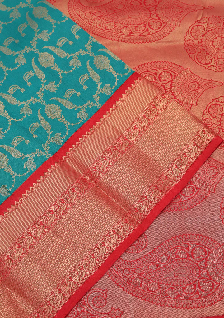 Peacock Green Zariwork Pure Silk Saree