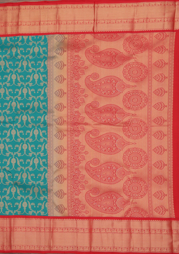 Peacock Green Zariwork Pure Silk Saree