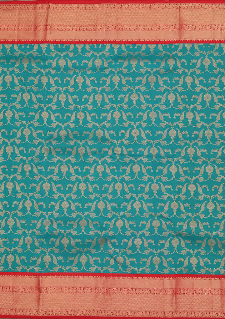 Peacock Green Zariwork Pure Silk Saree