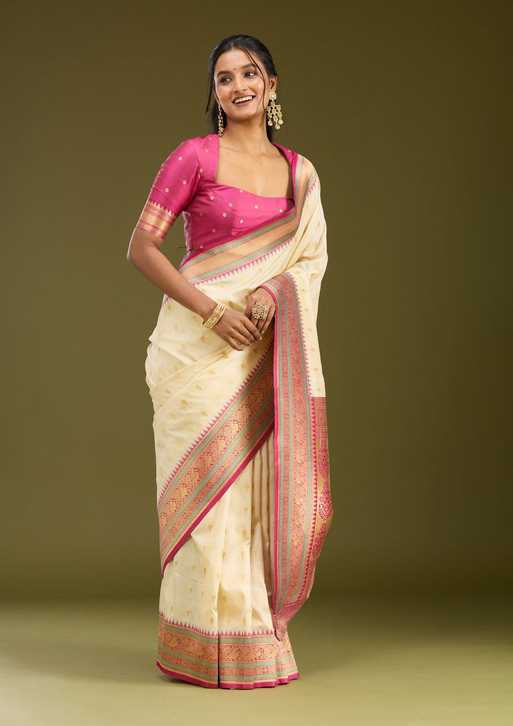 Off White Zariwork (Gold) Silk Saree