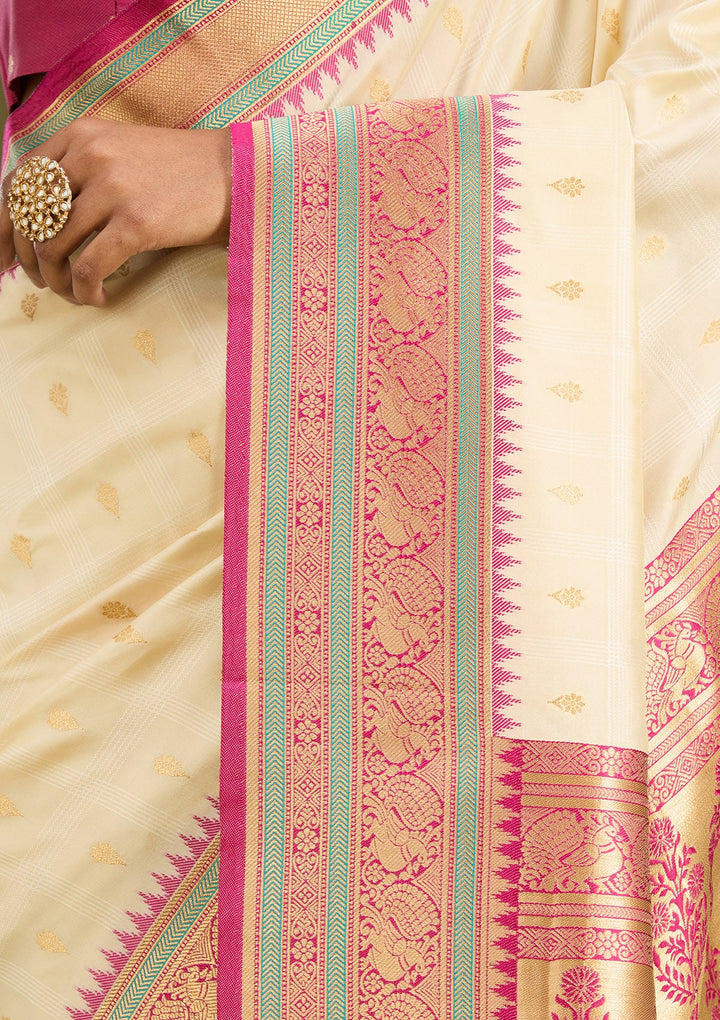 Off White Zariwork (Gold) Silk Saree