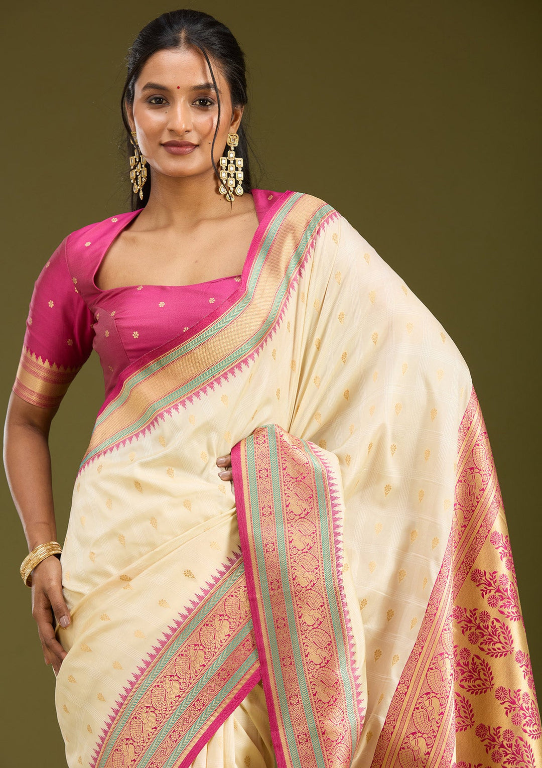 Off White Zariwork (Gold) Silk Saree