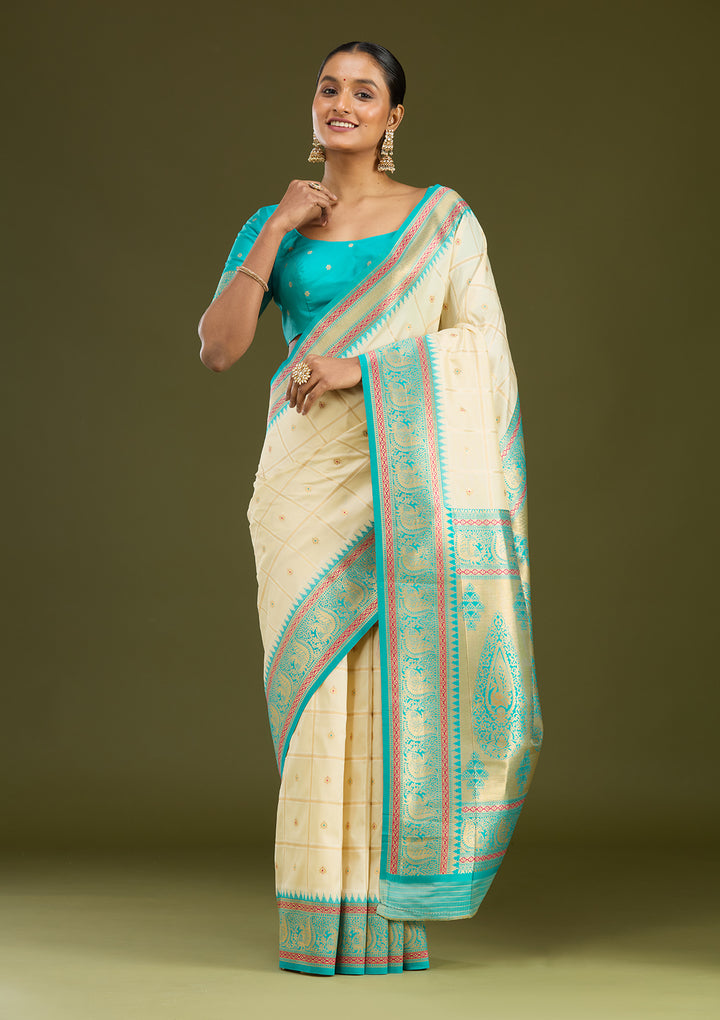 Off White Zariwork (Gold) Silk Silk Saree